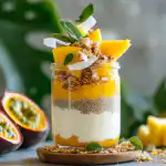 Overnight chia pudding in mason jar with fruit