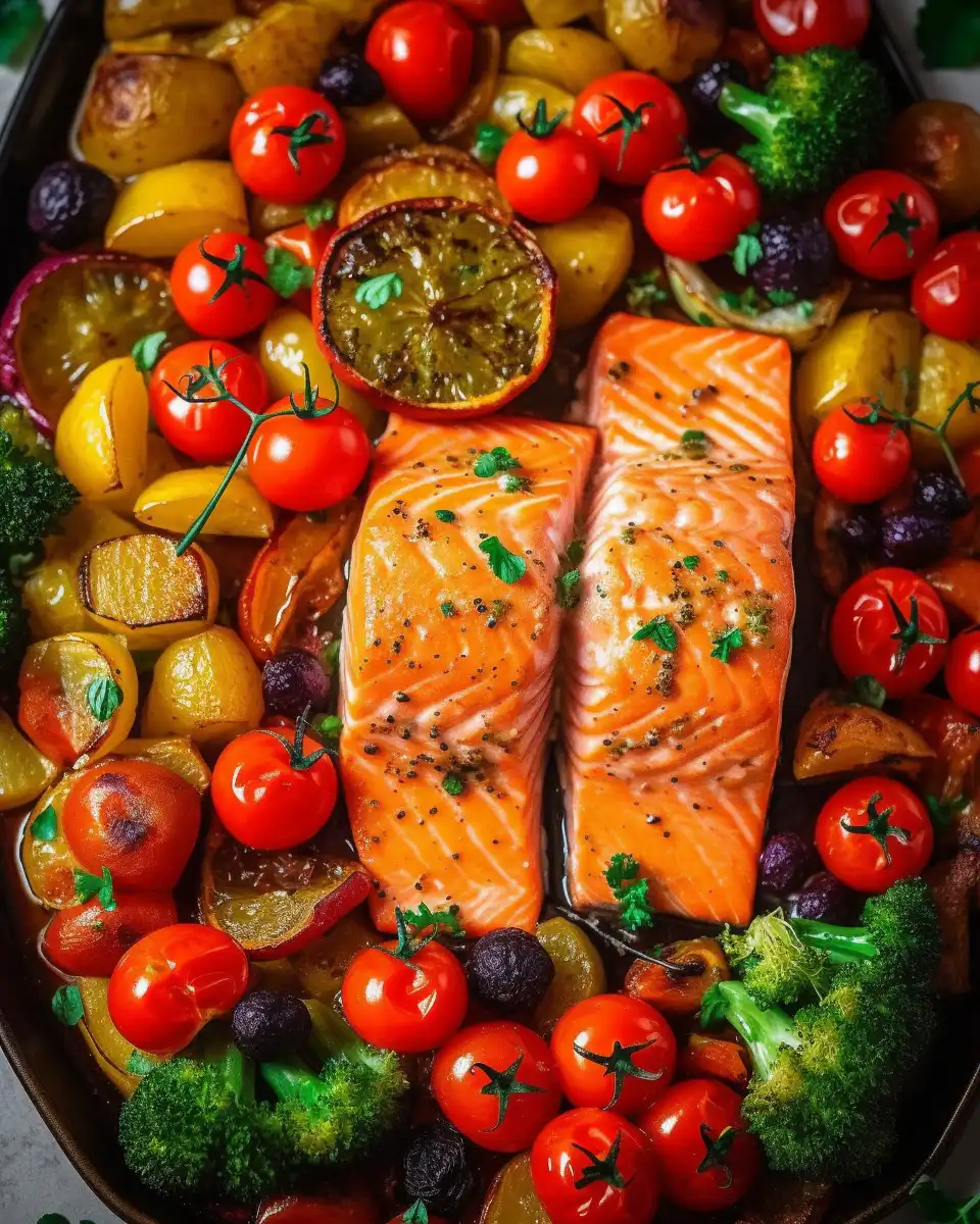 One-Pan Garlic Butter Salmon with Roasted Veggies