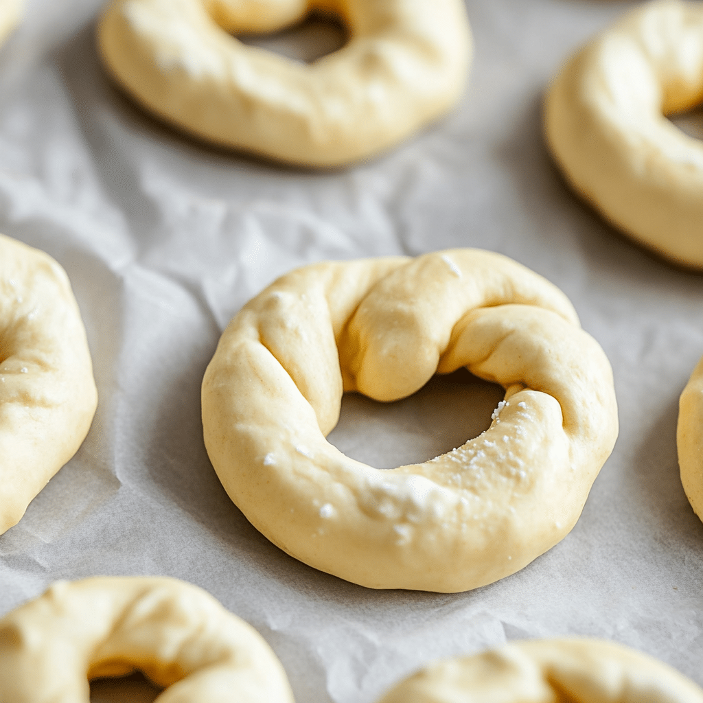 Shaped sourdough discard pretzels before baking