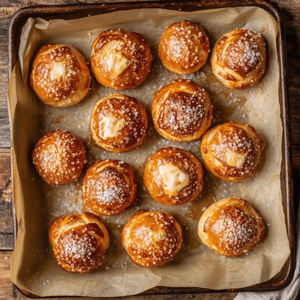 Fresh sourdough pretzel bites just out of the oven
