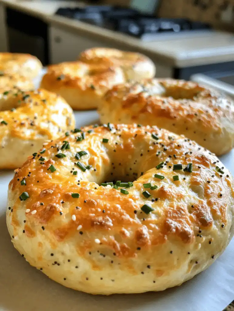 Cheesy Chive Sourdough Discard Bagels 