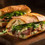 Buona Beef Tuna Genovese copycat recipe sandwich sliced on rustic board