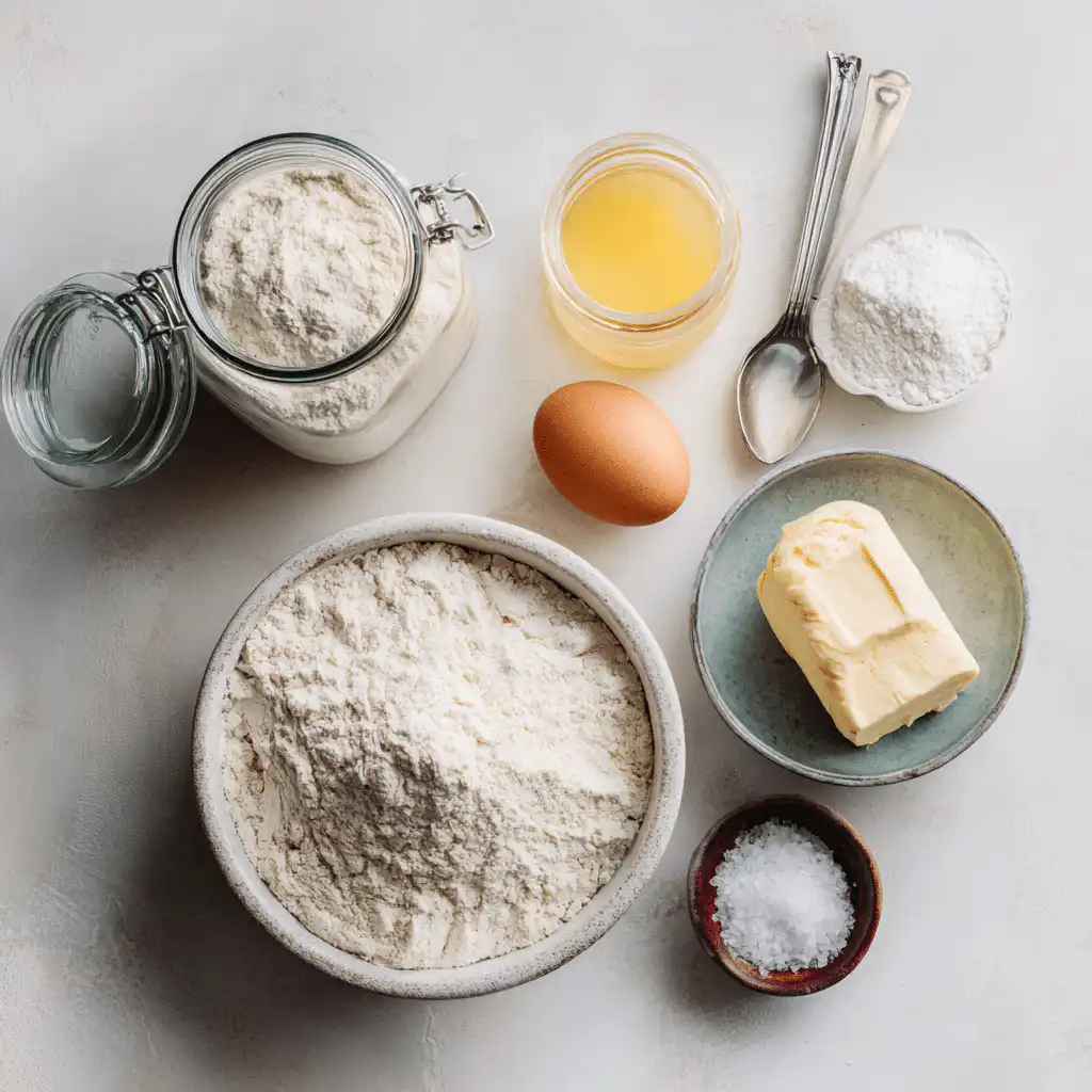 sourdough buns ingredients on kitchen counter