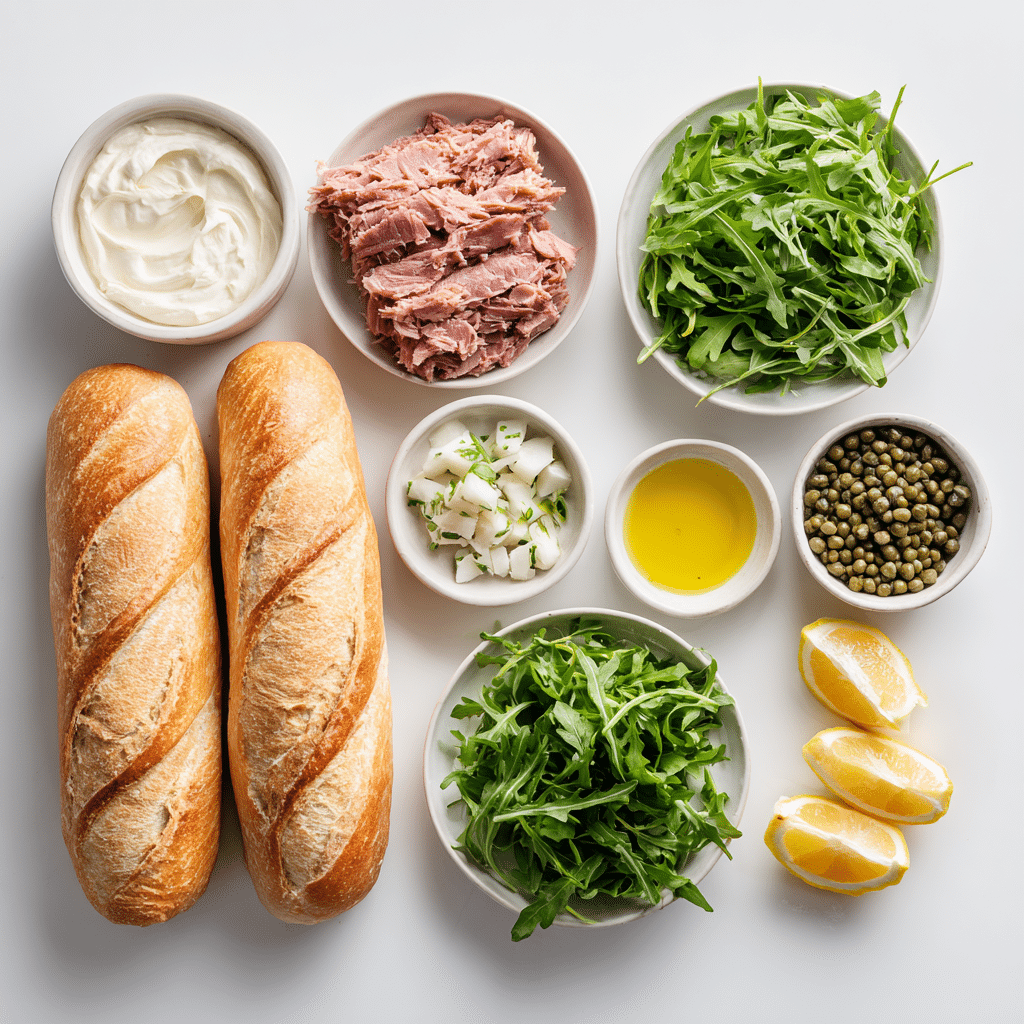 tuna-genovese-ingredients-topdown Ingredients for Buona Beef Tuna Genovese sandwich