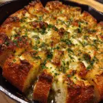 sourdough discard garlic cheese bread in skillet