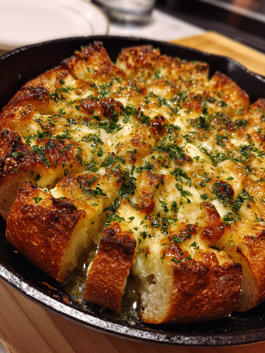 sourdough discard garlic cheese bread in skillet