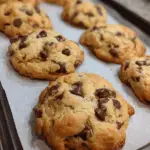 Best chocolate chip cookies stacked on a counter