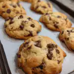 Best chocolate chip cookies stacked on a counter
