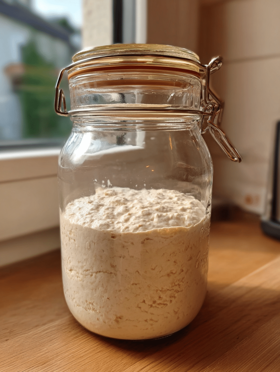 no discard sourdough starter jar on counter