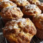 sourdough discard apple muffins cooling on a wooden surface