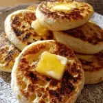 Sourdough discard crumpets on ceramic plate