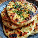 Quick sourdough discard naan stacked fresh on a board