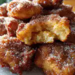 Sourdough apple fritters recipe on wooden plate
