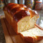 Sourdough brioche bread loaf on rustic table