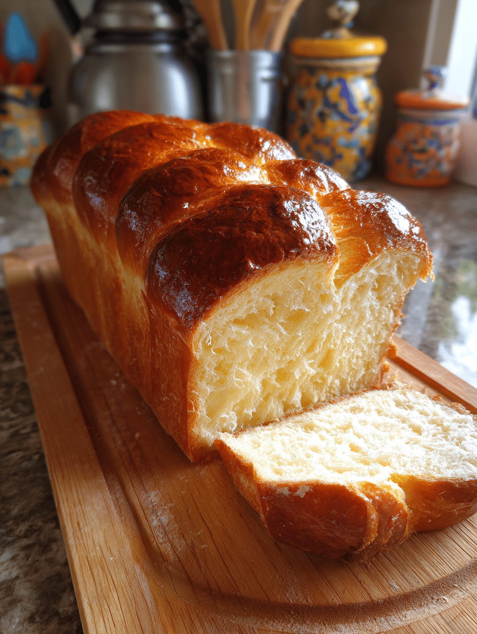Sourdough brioche bread loaf on rustic table