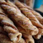 Sourdough cinnamon twist sticks on rustic plate