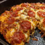Sourdough discard skillet pizza in cast iron pan