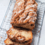 Sourdough cinnamon donut bread with cinnamon swirl and glaze