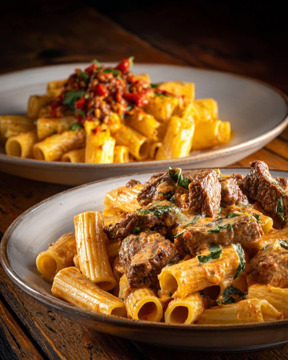 Cajun Steak Tips with Cheesy Rigatoni