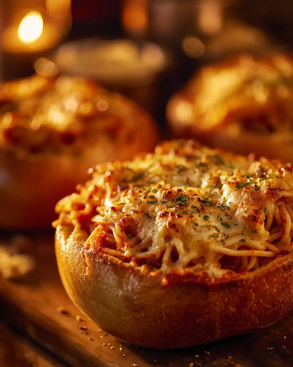 Spaghetti Garlic Bread Bowls