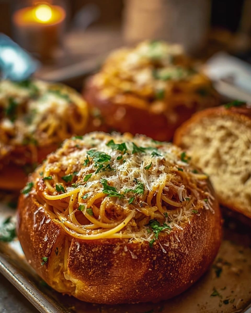 Spaghetti Garlic Bread Bowls