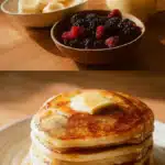 Fluffy sourdough discard pancakes stacked with butter and syrup