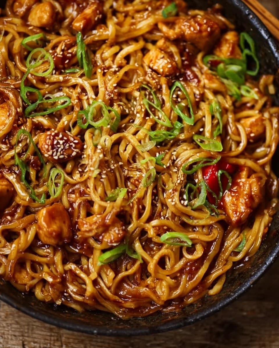 Sticky Garlic Chicken Noodles Recipe