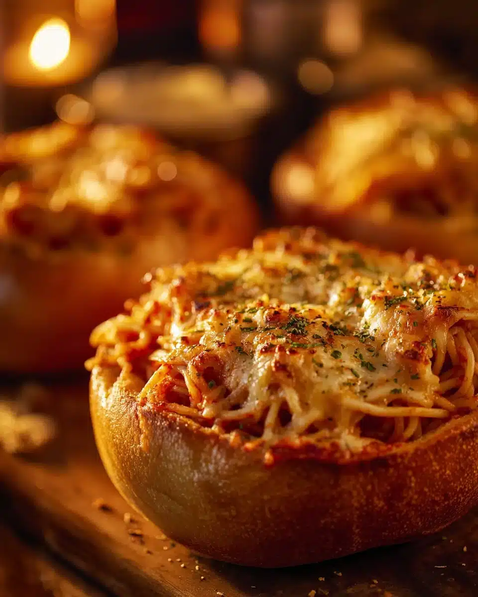 Spaghetti Garlic Bread Bowls