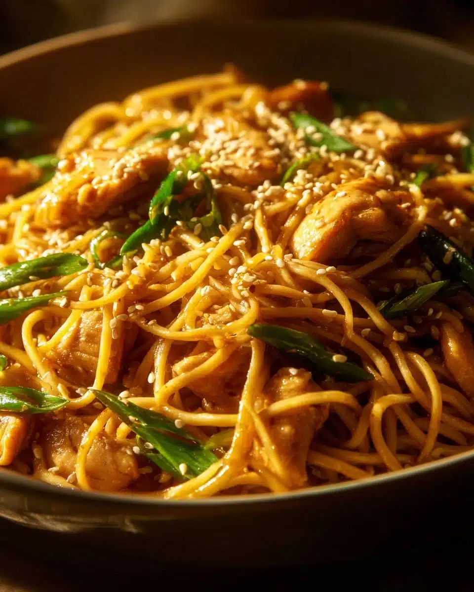Sticky Garlic Chicken Noodles Recipe
