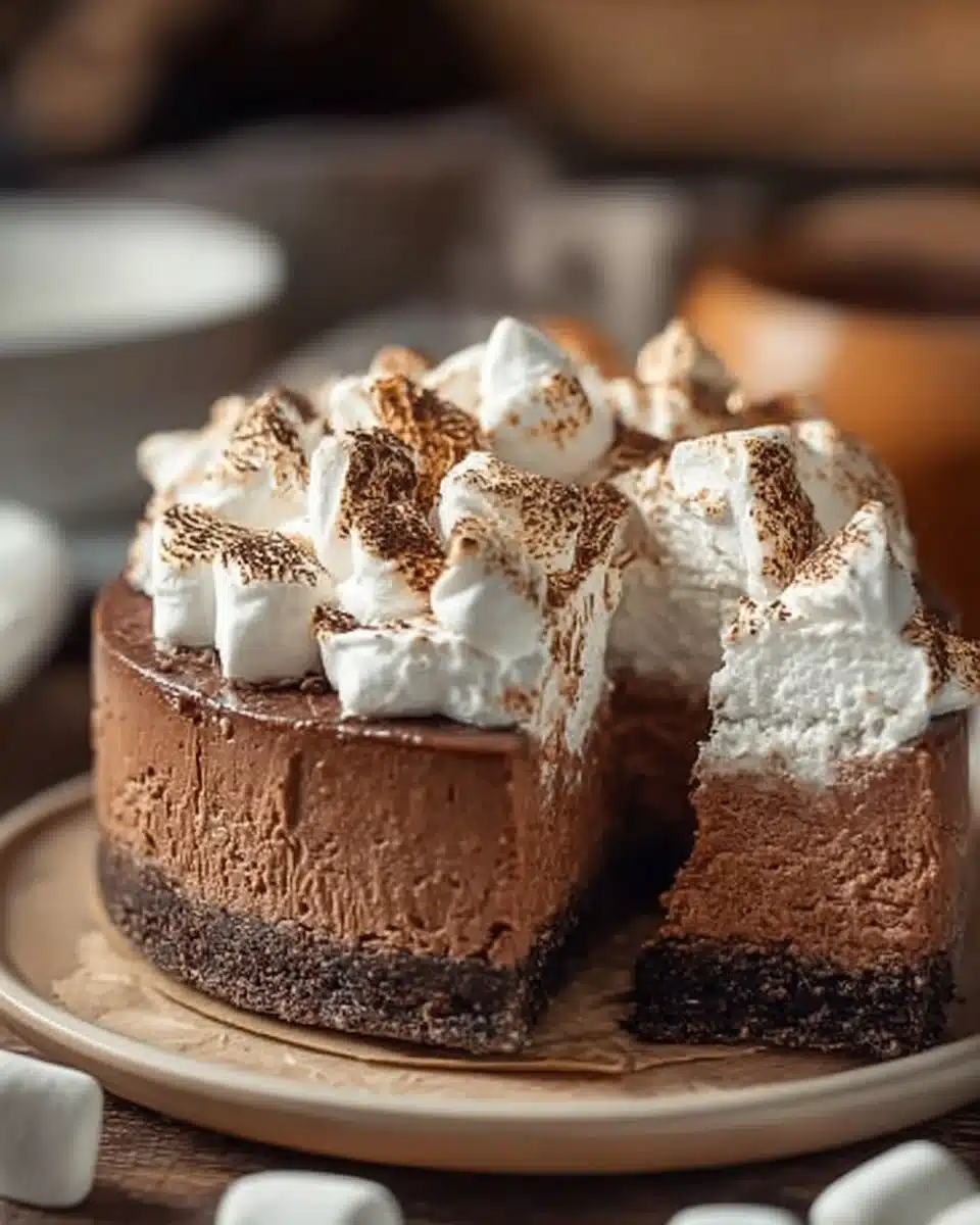 Decadent Hot Cocoa Cheesecake with Marshmallow Whipped Cream