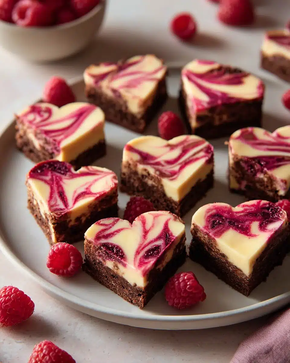 Heart Shaped Brownies with Raspberry Swirl & Cheesecake
