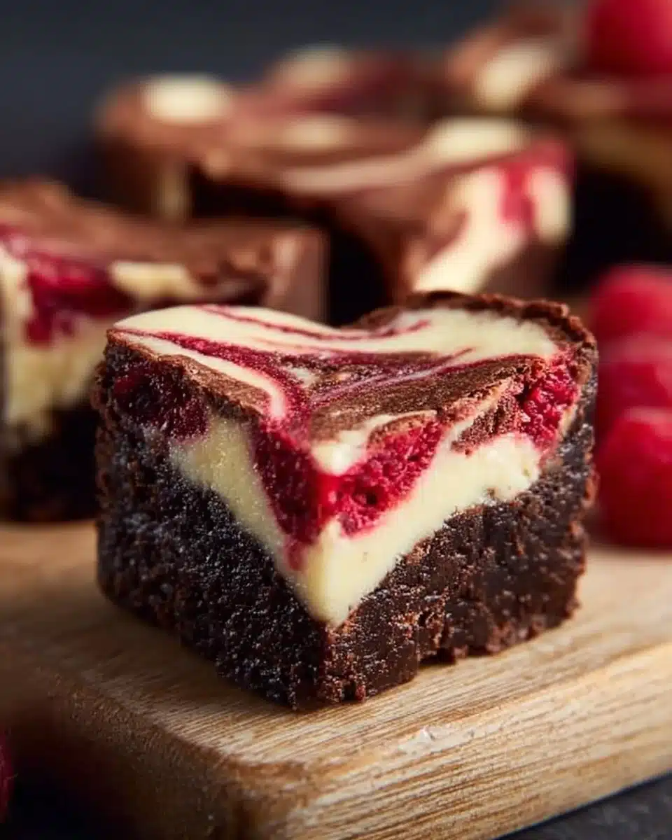 Heart Shaped Brownies with Raspberry Swirl & Cheesecake