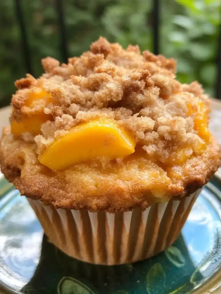 Delicious sourdough discard peach cobbler muffins on a plate