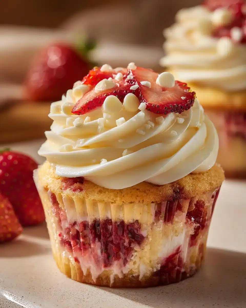 White Chocolate Strawberry Cupcakes