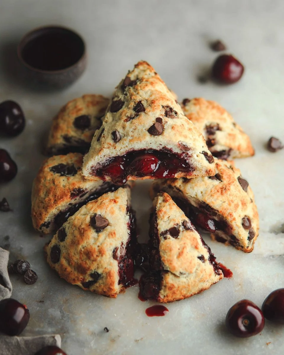 Chocolate Chip Scones filled with Cherry Jam