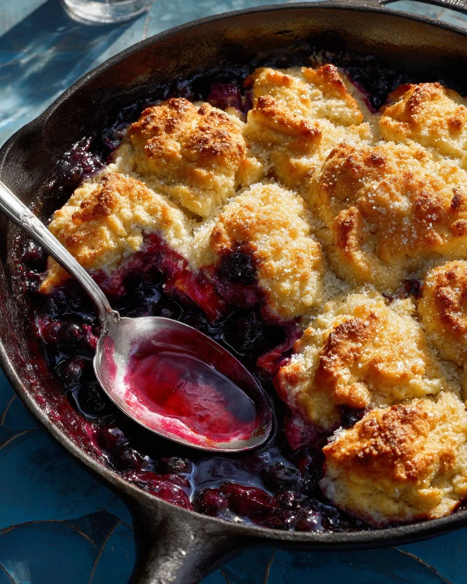 Skillet Sourdough Blueberry Cobbler