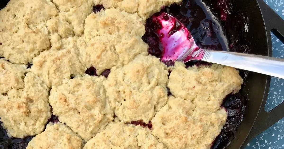 Skillet Sourdough Blueberry Cobbler